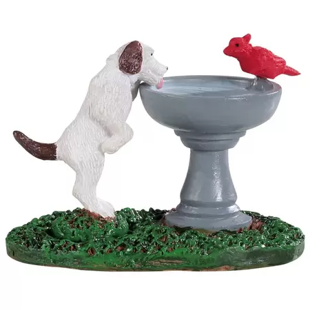 Lemax bird bath dog fountain Caddington Village 2019