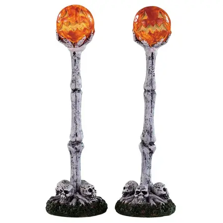 Lemax lighted lantern bone post, set of 2, Spooky Town 2020