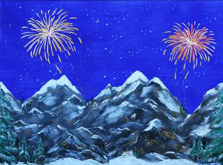 My Village background canvas LED fireworks